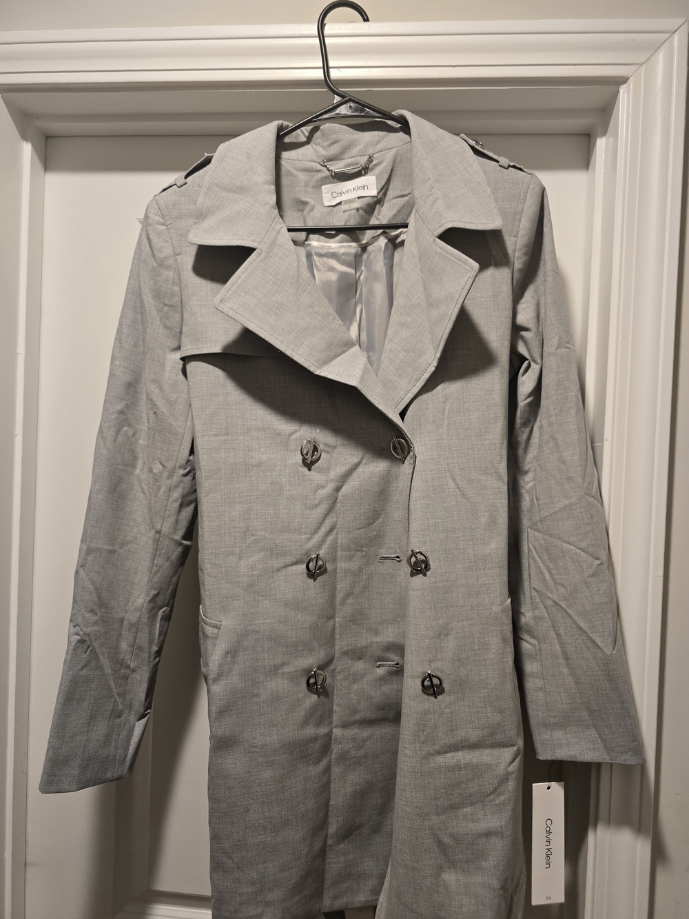NWT Calvin Klein Gray Double-Breasted Trench Coat Jacket Sz 10